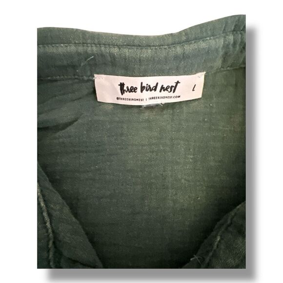 Three Birds Nest Marco Button Down Tunic Oversized Green Distressed Dress Size L - Picture 6 of 6